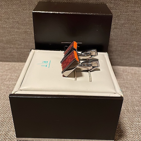 R|T by Robert Tateossian Cufflinks. Python Brown & Orange stainless Steel - NIB - Picture 11 of 16